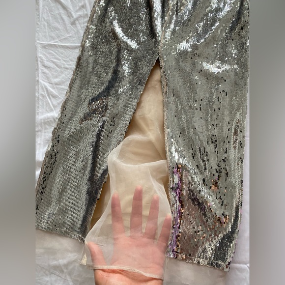 Zara Sequin appliqué Strapless Midi Dress Organza Tulle hem Silver Size XS NWT - Picture 16 of 16